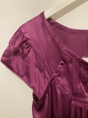 NWT Topshop silk magenta babydoll smock dress wi buttons & cap sleeves UK 12 - Picture 3 of 7