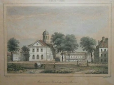 VERY RARE EARLY 19TH C FRENCH 1832 HND CLRD ENGRVNG HARVARD U CAMBRIDGE MA, FRMD