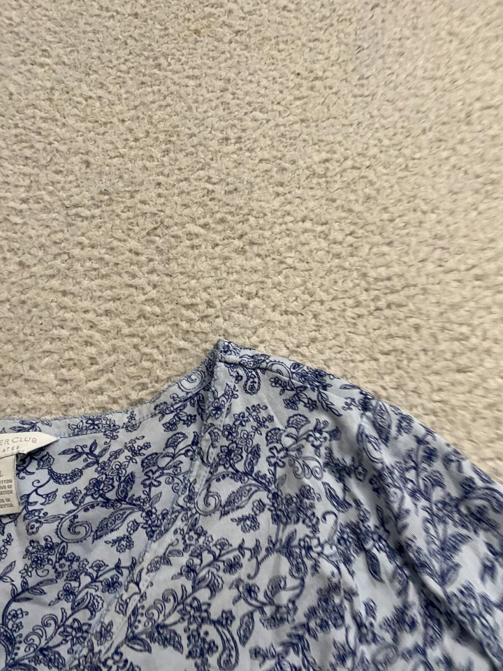 Camisa para dormir Charter Club Intimates para mujer floral manga larga cuello en V azul talla XL Foto 4 de 4