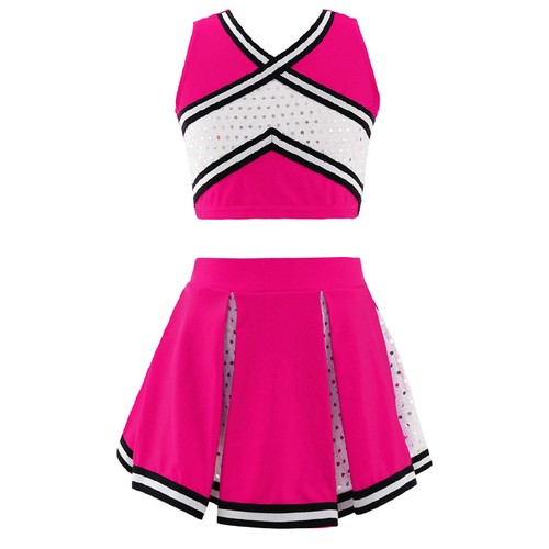 UK Girls Cheerleading Outfits Sleeveless V-Neck Top with Sparkling Sequins Skirt - Picture 19 of 45