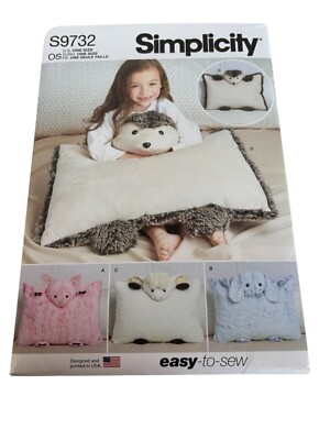 Simplicity Sewing Pattern S9732 Plush Animal Pillow Case Kids Bedroom Decor Easy