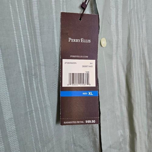 Perry Ellis Men's Sage Green Striped Long Sleeve Career Button-Up Shirt XL New - Picture 7 of 11
