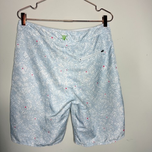 Stussy Board Shorts Mens 32 Blue Trunks Art Graphic Logo Swim Pocket Drawstring - Picture 8 of 8