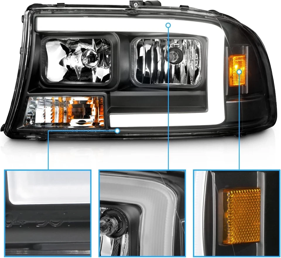 Fits 1997-2004 Dodge Dakota Durango Black LED C-Type LED Headlights LH+RH 2Pcs - Image 3 of 4