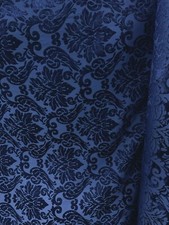 DARK BLUE DAMASK CHENILLE UPHOLSTERY BROCADE FABRIC 54 in. Sold By The Yard
