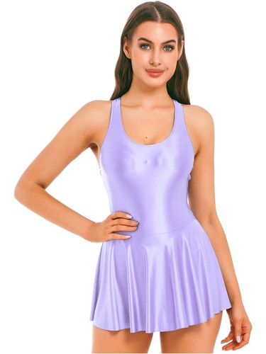 Damen glänzend Minikleid glänzend Faltenrock Turnanzug Badeanzug Sommer Bademode - Bild 35 von 86