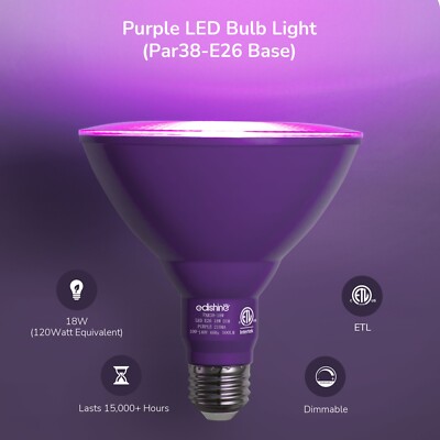 EDISHINE Dimmable PAR38 Purple Flood Light Bulbs LED Light Bulb