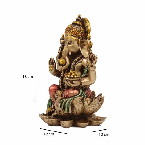 Lord Ganesha sentado en estatua de loto, dios elefante hindú, dios de la buena suerte - Imagen 5 de 8