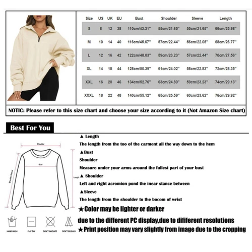 Womens Oversized Half Zip Pullover Long Sleeve Sweatshirt Hoodie Sweater Blouse - Picture 72 of 75