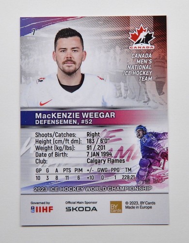 2023 BY cards IIHF World Championship Canada #7 MacKenzie Weegar - Foto 2 di 2