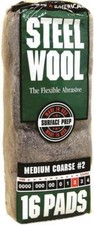 Homax 106605 Steel Wool Pad, 2 Grit, Medium, Gray, 16 Pads per Pack