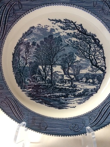 PAIR (2) Currier and Ives Old Grist Mill Blue 10" IRONSTONE Plate by Royal China - Picture 4 of 6