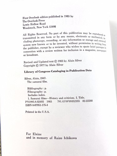 The Samurai Film Hardcover by Alain Silver - Picture 9 of 12