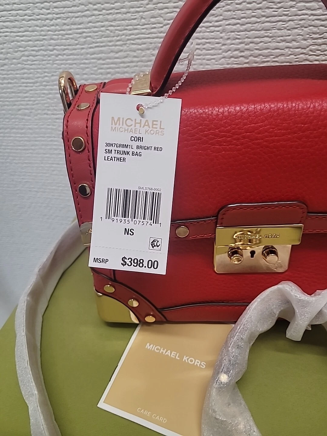 CUSTODIA BORSA BORSA TRENO MICHAEL KORS PELLE ROSSO BRILLANTE NUOVA CON ETICHETTE $398 difficile da trovare!