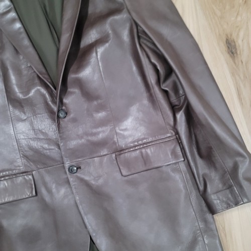 HUGO BOSS Coat Mens 46R 100% Lamb Leather Blazer Brown Button Up Pockets - Picture 4 of 14