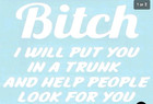 New ListingB!tch I Will Put You In A Trunk.5 inch White vinyl sticker decal Car truck