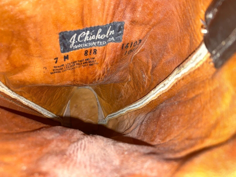 J. CHISHOLM ПШЕНИЦЫ ЖЕЛТОВАТО-КОРИЧНЕВЫЙ ВЫСОКИЙ ВИНТАЖНЫЙ WESTERN КОВБОЙ РАНЧО РОДЕО ТАНЦЕВАЛЬНЫЕ БОТИНКИ 7 М - Изображение 3 из 4