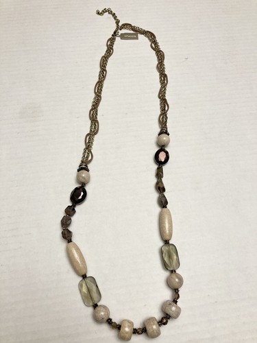 Vintage Chicos Agate Smoky Quartz Gold Tone Chain 40” Leather - Picture 6 of 18