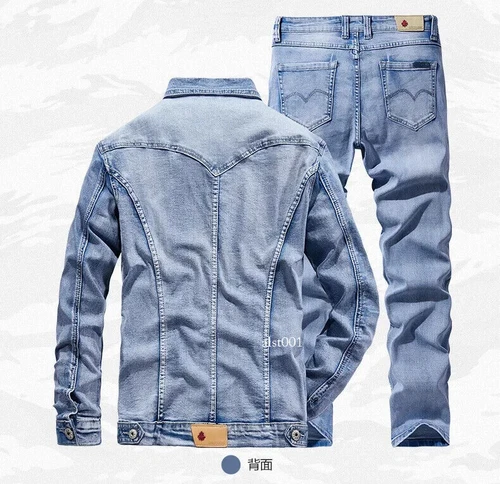 Denim Suit Men's Slim Two-piece Spring Autumn Jacket Jeans Coat Pants Suits Set - Afbeelding 18 van 26