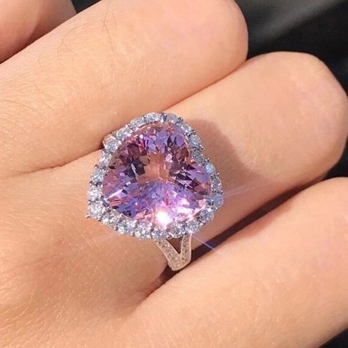 Lovely Heart Shaped Pink Fire Topaz Gems Silver Women Adjustable Band Rings 6-10 - Picture 2 of 6