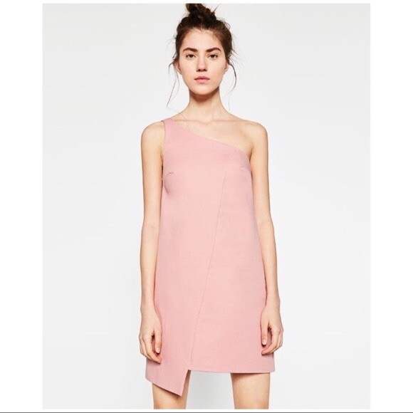 zara pink asymmetric dress NWT Zara Pink One Strap Asymmetrical Dress Size L