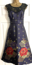 Phase Eight Purple Satin Floral Lace Fit Flare Evening Occasion Dress - Size 18