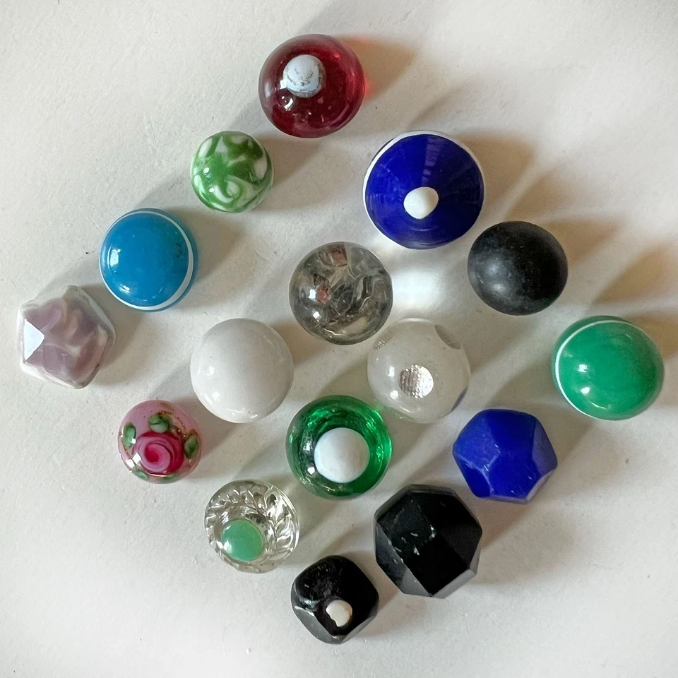 Lot Antique Small Glass Buttons Ball Charm String Cone Bullseye 3/8 - 9/16" - Image 2 of 4