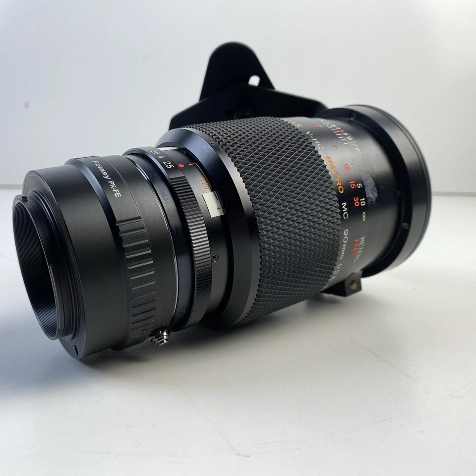 Elicar 90mm f/2.5 V-HQ Macro MC 1:1 lens PK Mount W/ Sony FE Adapter - Image 3 of 4