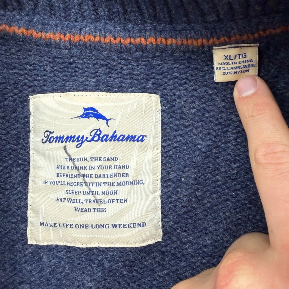 Tommy Bahama Hombre Botón Frontal Tejido Cárdigan Suéter XL Mezcla Lana Azul Foto 3 de 4