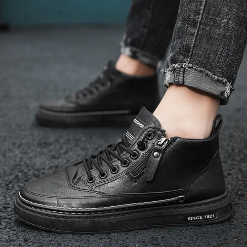 Men Boots Winter High Top Leather Shoes Fashion Cotton Shoes Fashion Ankle Boots - Picture 9 of 24