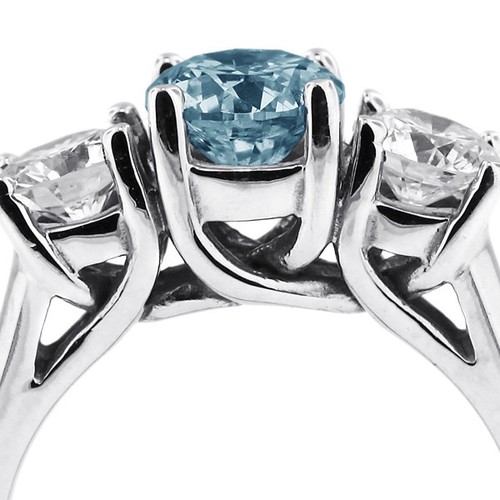 1 CT Blue VS2 Round Cut Natural Certified Diamonds Plat Classic Three Stone Ring - Picture 14 of 14