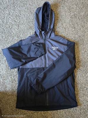 Reebok Men's Hooded Windbreaker Jacket Gray Black Colorblock Full Zip