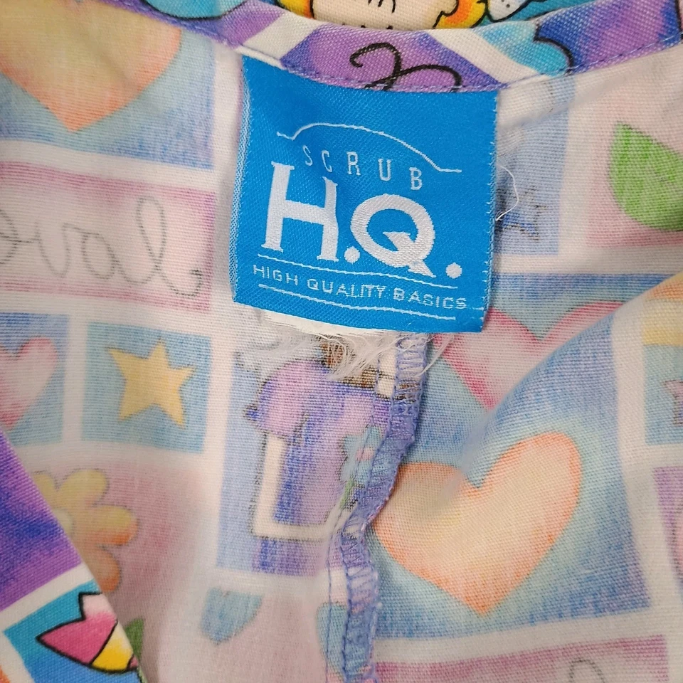 SCRUB HQ Animal Scrub Top Womens XS Angel Love Protect Heart Flower Moon - Image 4 of 4