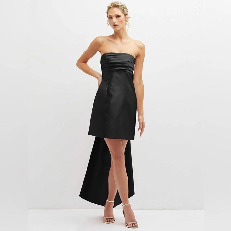 Mini Vestido ALFRED SUNG Aster Sin Tirantes Lazo Grande Talla 10 Negro Satén Sarga Foto 2 de 4