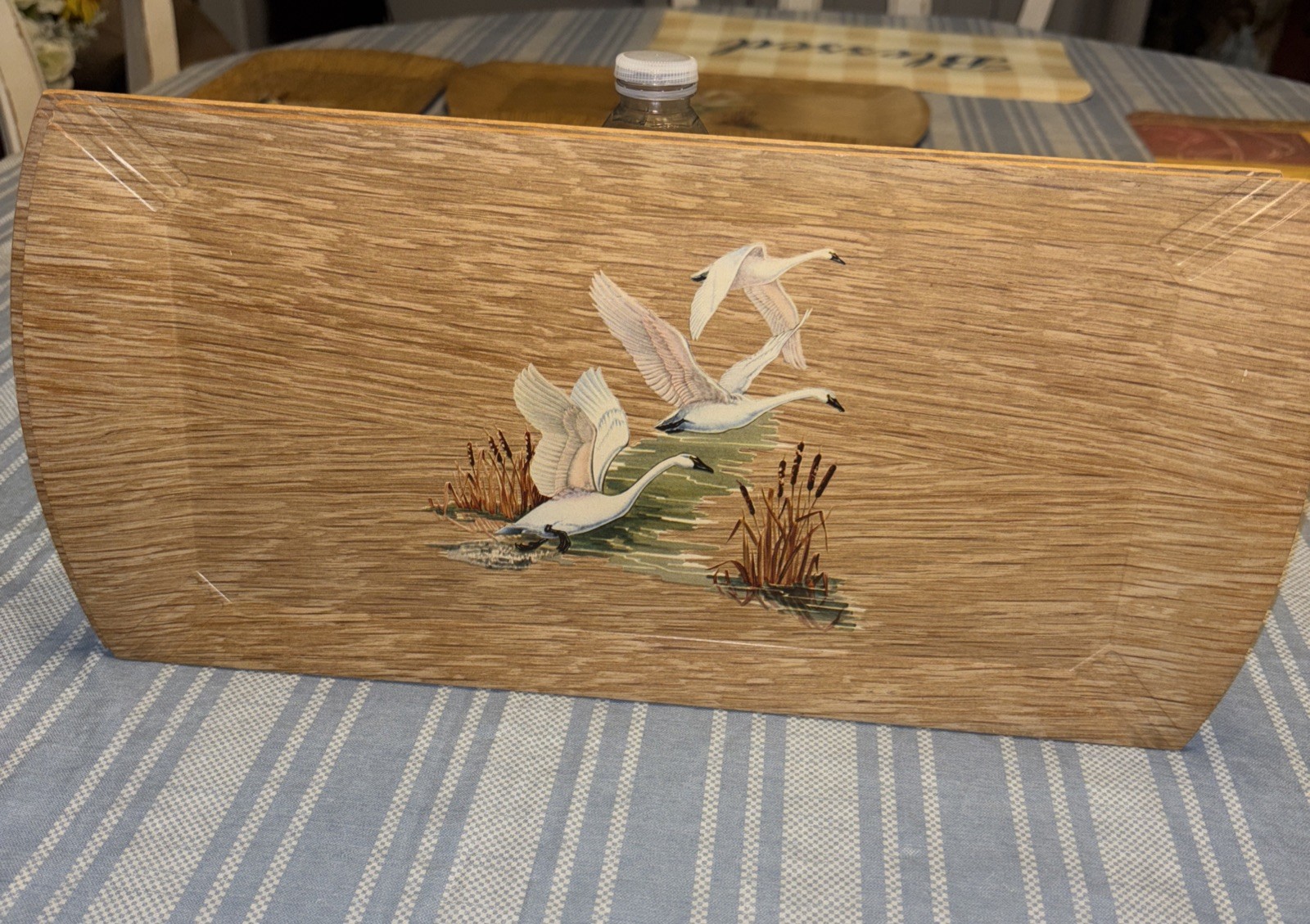 Haskins Deluxe HasKelite Lap Trays Set of 6 Bamboo Wood Geese Lithography Vintage