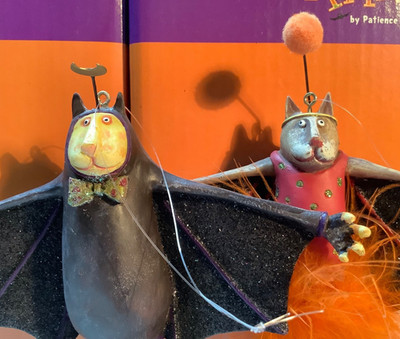 KRINKLES Patience Brewster HALLOWEEN Bat Cat Brother & Sister 2 ornaments 2003