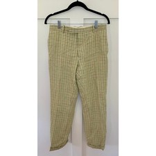 Plaid Trousers Pants in Cream Tweed Zip Fly Straight Leg Classic Preppy