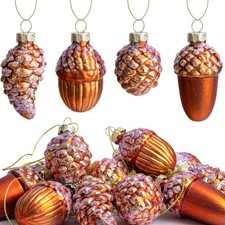12 Pcs Christmas Glass Pinecone Ornaments- Gold