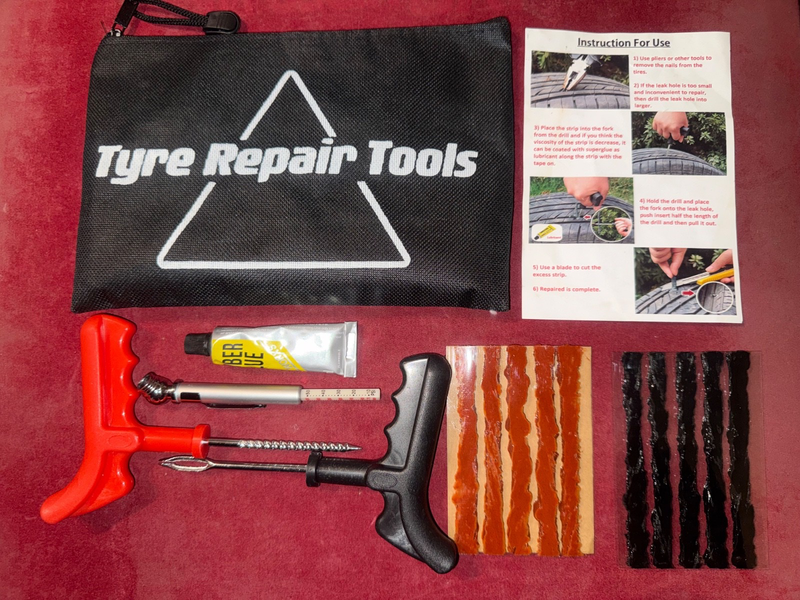 Emergency Car, Bike, Motorcycle, Van Tubeless Tyre Puncture Repair Tool Kit