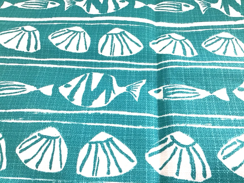 Lote de 2 yardas Premier náutico patrón de peces y caparazones verde azulado Foto 2 de 4