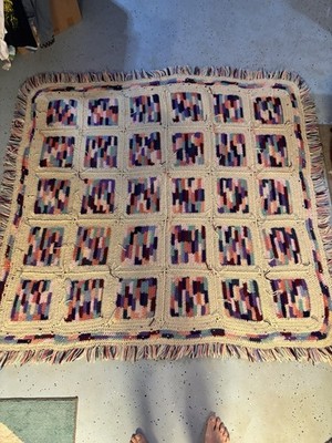 Vintage Handmade Patchwork Crochet Afghan Throw Blanket Mint Cond 75 X 70 