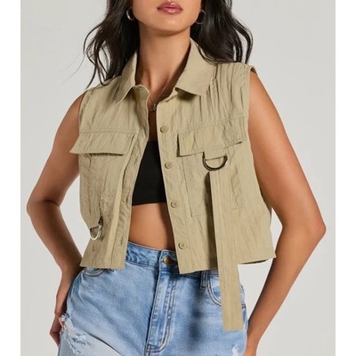 Windsor Cargo Vest Parachute Utility Cropped Tan Neutral Streetwear Sleeveless