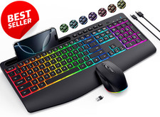Wireless Keyboard Mouse Combo RGB Backlit Rechargeable Wrist Rest PC-US