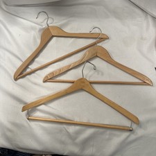 Lot of 3 Solid Classic Wood Wooden Suit Hangers / Pant or Skirt Hangs with Bar