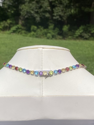 Macy's Sterling Silver Multi Gemstone Tennis Necklace - Picture 3 of 21
