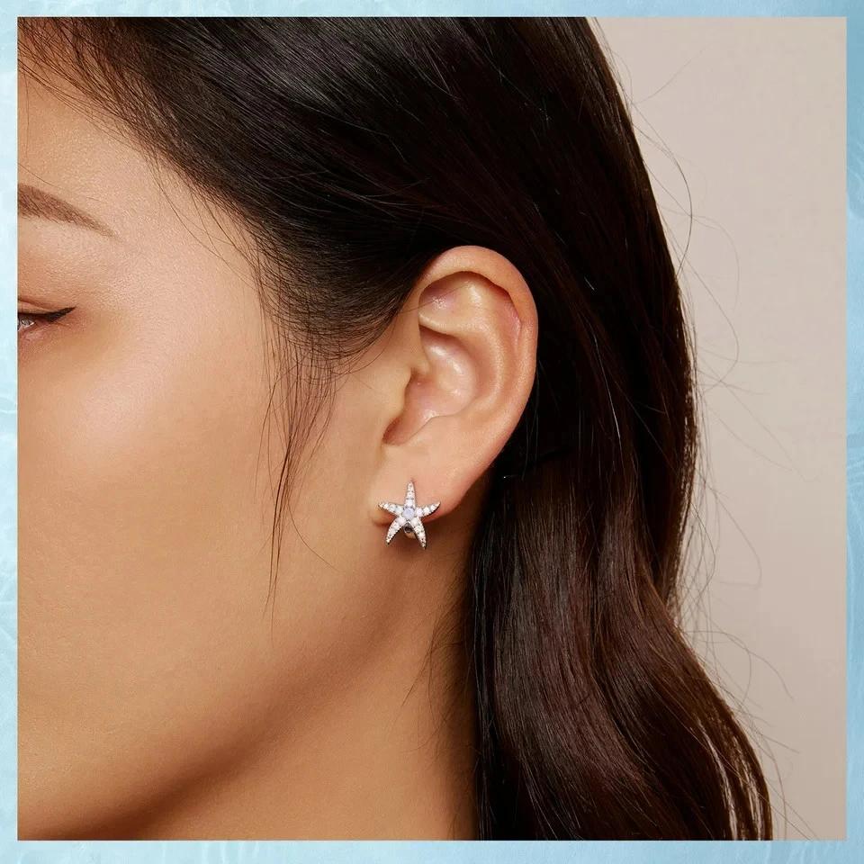 Exquisitos aretes de plata de ley 925 con ópalo azul StarFish WG regalo Foto 4 de 4