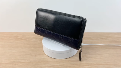 Gucci Zip Around Wallet Long Wallet Black Navy Guccissima Leather