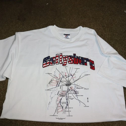 VINTAGE 1990's JERZEES U.S. Civil War themed t-shirt XL - GETTYSBURG MAP