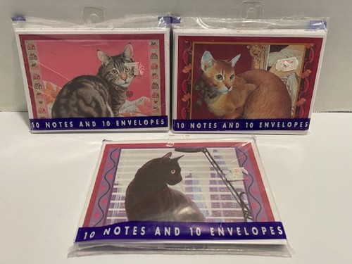 SOPHISTICATS 10-PACK CAT KITTEN FOLDED NOTE CARDS ENVELOPES MEAD 1992 LOT OF 3 