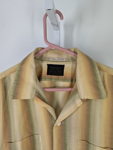 Vintage 60s 70s Loopneck Poplin Ombre Atomic Geometric Tiki Stripe Shirt XL USA - Picture 4 of 5